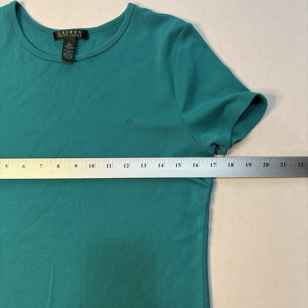 Lauren Ralph Lauren Tee Women Large Short Sleeve Teal Cotton Crew Neck Top - Picture 6 of 6